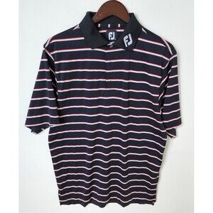 FJ Footjoy Logo On Collar S Performance Golf Polo Black Striped Moisture Wicking